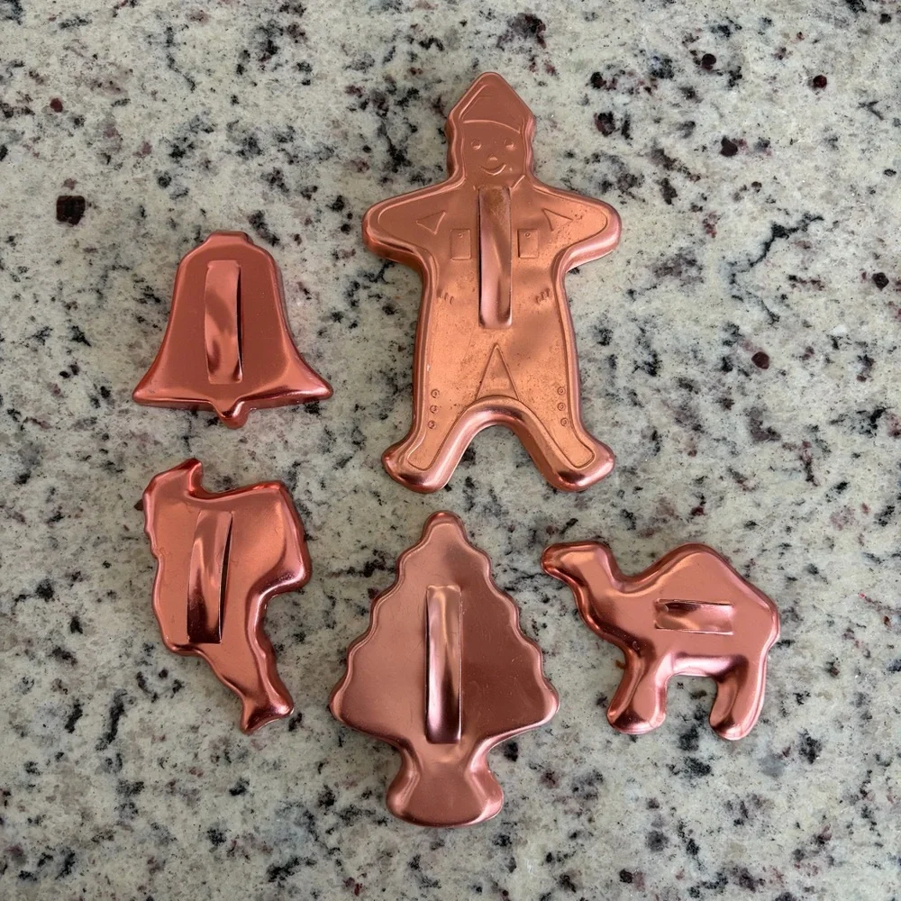 Vintage Copper Christmas Cookie Cutters Set of 5 Gingerbread Man Tree Santa